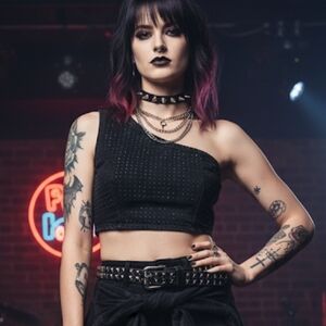 Zara Moto Rocker Studded Asymmetrical Black Demim Bralette Top SZ M